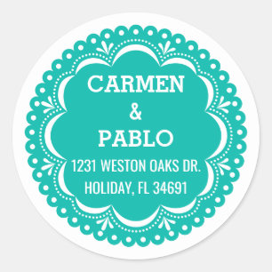 Paper Picado Colorful Mexican Wedding Address Classic Round Sticker