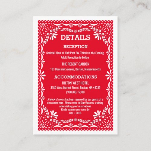 Paper Picado Colorful Mexican Wedding Details Enclosure Card