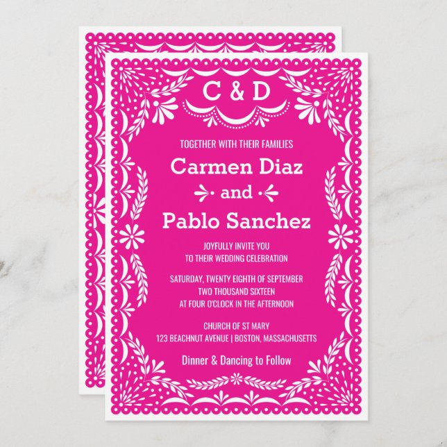 Paper Picado Colorful Mexican Wedding Invitation (Front/Back)