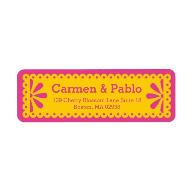 Paper Picado Colorful Mexican Wedding Label (Front)