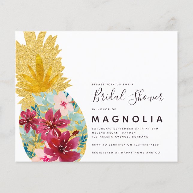 PAPER Pineapple Floral Bridal Shower Invitation (Front)