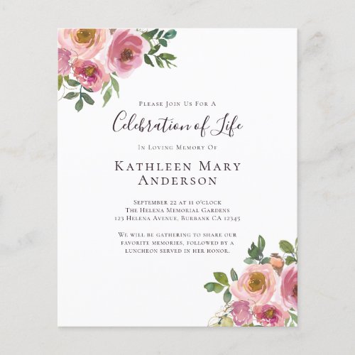 PAPER Pink Floral Celebration of Life Invitation