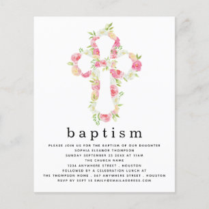 PAPER  Pink Florals Cross Baptism Invitation