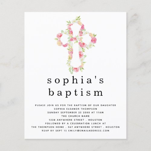 PAPER Pink Florals Cross Baptism Invitation Flyer