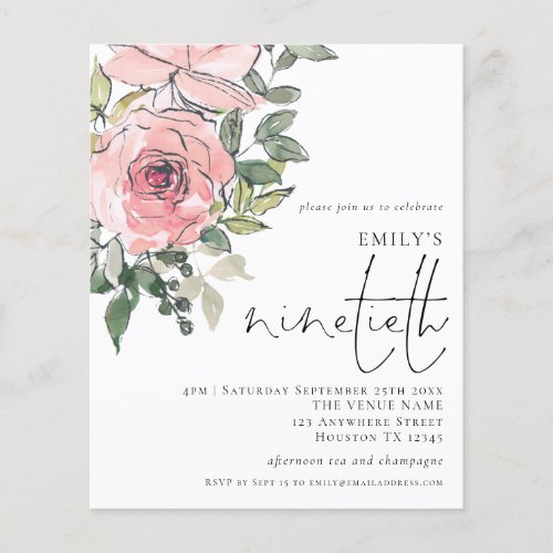 PAPER Pink Florals Ninetieth Party Invitation