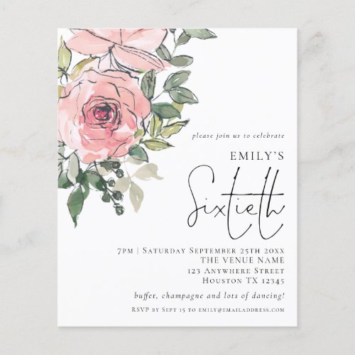 PAPER Pink Florals Sixtieth Birthday Invitation