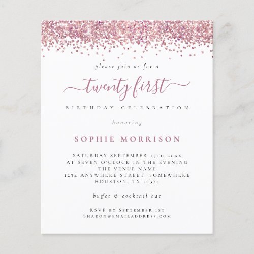 PAPER Pink Glitter Twenty First Party Invite