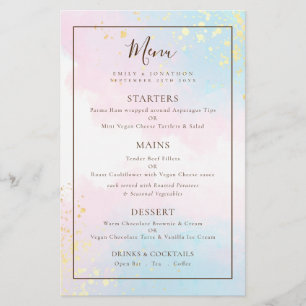 PAPER Pink Teal Watercolors Wedding Menu