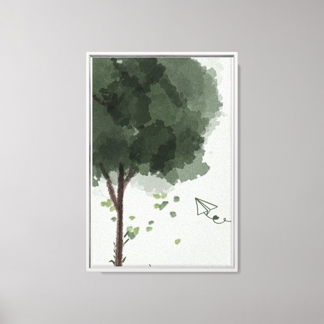 Paper Plane Flying from Near a Tree Canvas Print (Front)