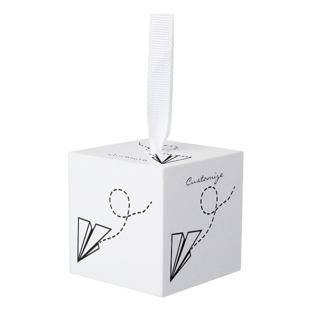 Paper Plane Flying Thunder_Cove Cube Ornament (Front Angled)