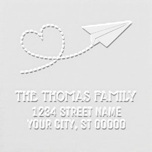 Paper Plane Heart Shaped Flight Trail Name Address Embosser