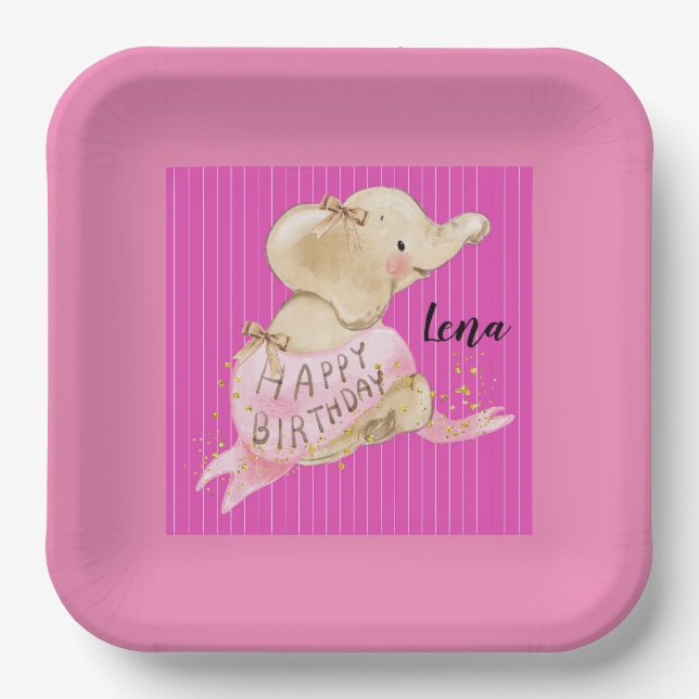 Paper Plate Birthday Elephant in Pink (Front)