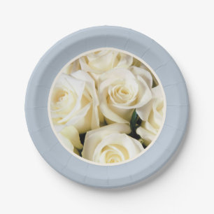 Paper Plate-Blue Fog CoIored with Ivory Roses Paper Plates