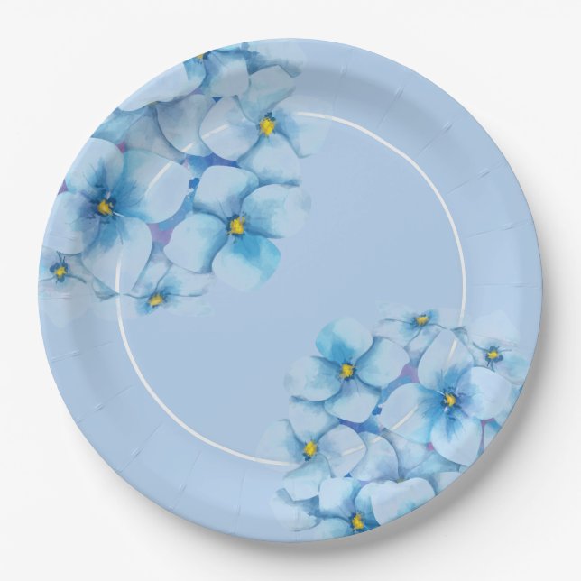 Paper Plate-Blue Hydrangeas Plates (Front)