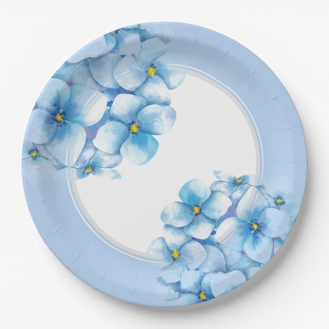 Paper Plate-Blue Hydrangeas Plates (Front)