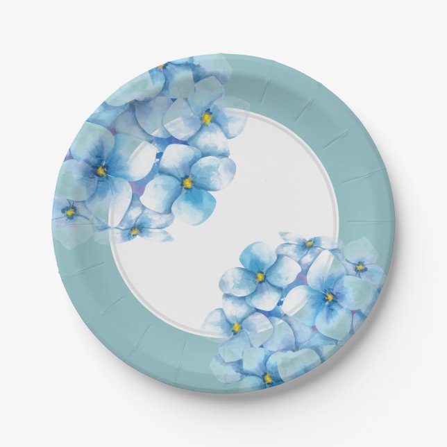Paper Plate-Blue Hydrangeas Plates (Front)