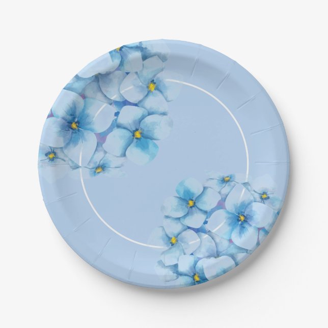Paper Plate-Blue Hydrangeas Plates (Front)