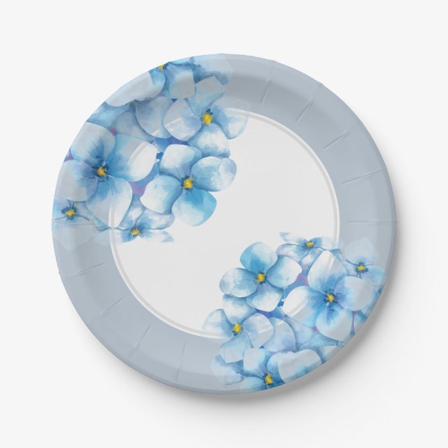 Paper Plate-Blue Hydrangeas Plates (Front)