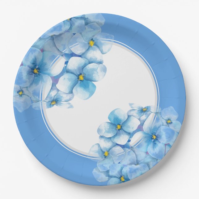 Paper Plate-Blue Hydrangeas Plates (Front)