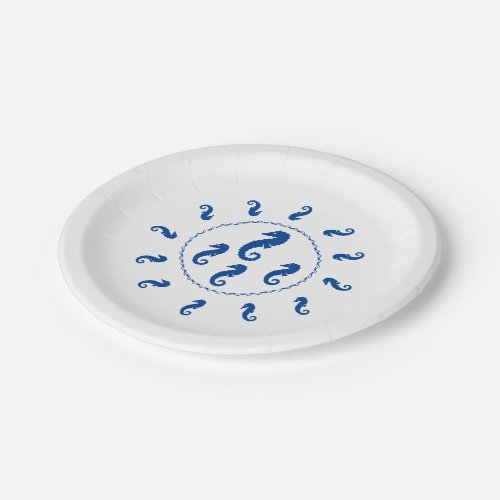 Paper Plate _ Blue Sea Horses in a Circle