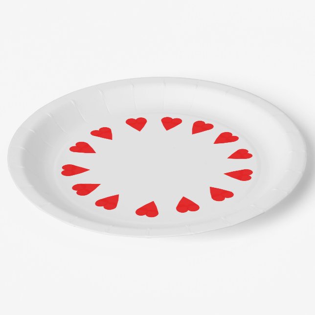 Paper Plate - Circle of Red Hearts (Angled)
