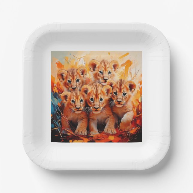 Paper Plate - Five Lion Cubs Artwork (Front)