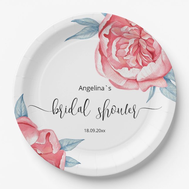Paper Plate for a Bridal Shower Peonies (Front)