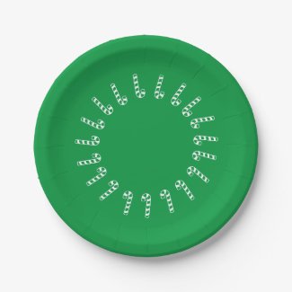 Paper Plate - Green and White Candy Canes on Green