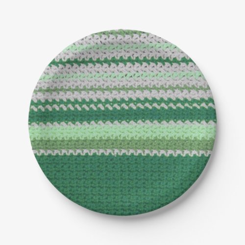 Paper Plate _ Green Crochet Striped Pattern