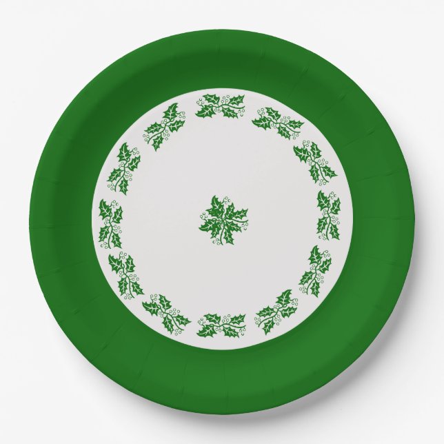 Paper Plate - Green Ring of Holly (Front)