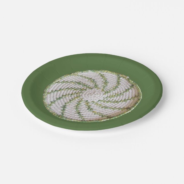 Paper Plate - Green Spiral in Crochet (Angled)