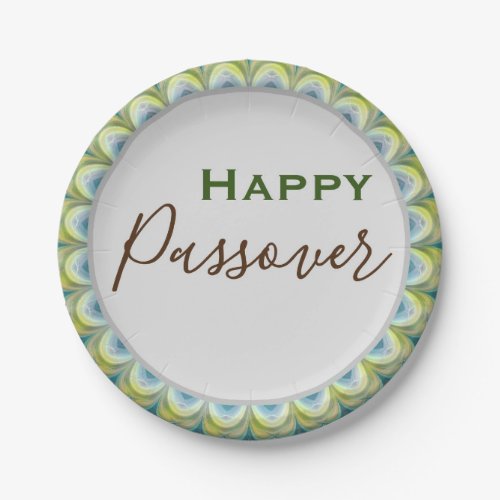 Paper Plate Happy Passover Green Abstract Design