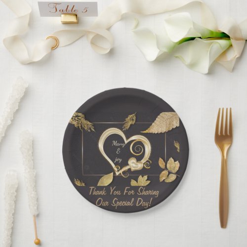 paper plate happy wedding gold 