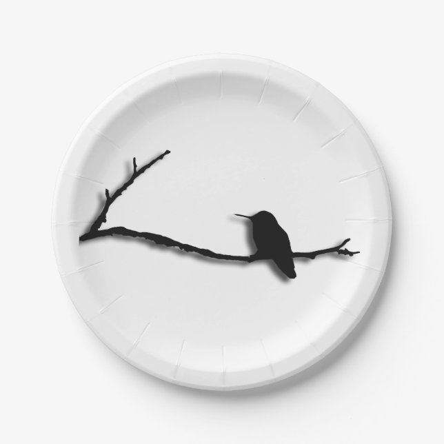 Paper Plate - Hummingbird Silhouette on Branch (Front)