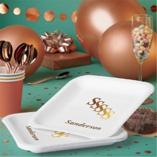 Paper Plate - Initals with Name Yellows and Browns