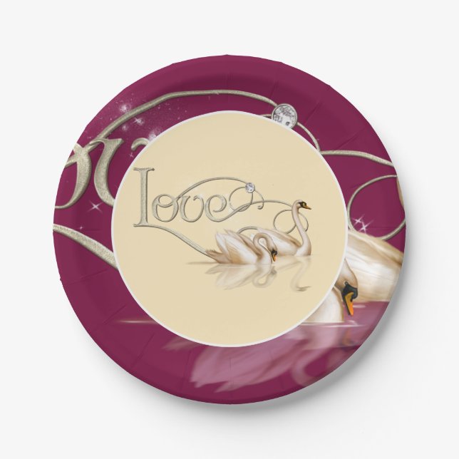 Paper Plate-Love Swans Paper Plates (Front)