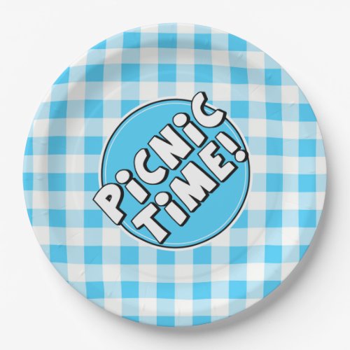 Paper Plate Picnic Time Light Blue Gingham Pattern