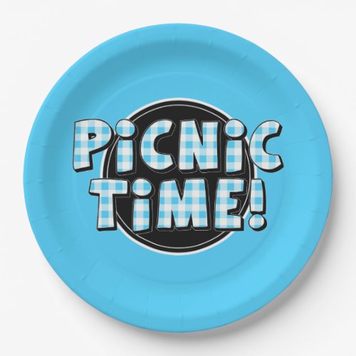 Paper Plate Picnic Time Light Blue Gingham Pattern