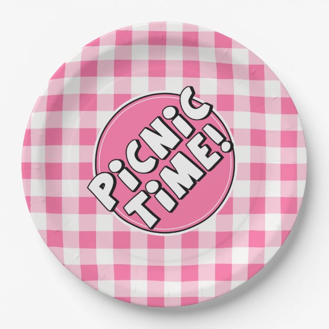 Paper Plate Picnic Time Pink Gingham Pattern (Front)