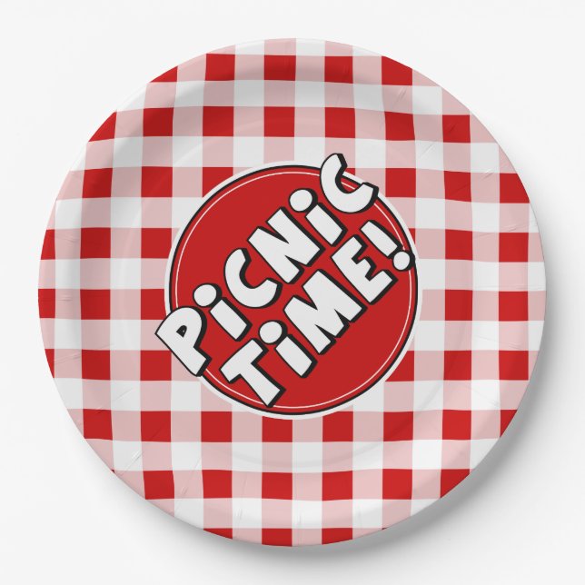 Paper Plate Picnic Time Red Gingham Pattern (Front)