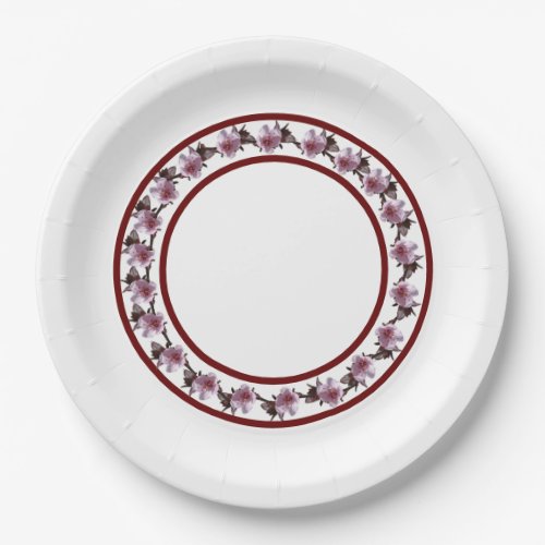 Paper Plate _ Plum Blossom Circle and Maroon Lines