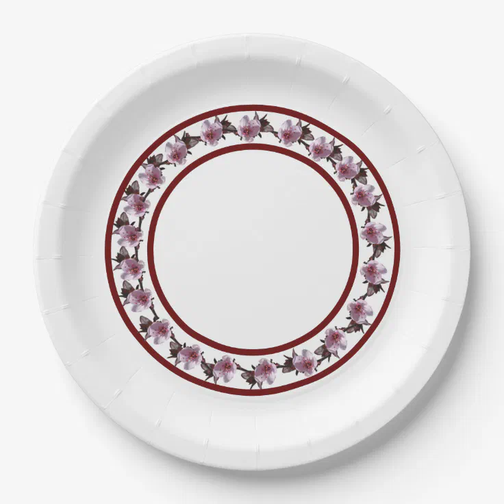 Paper Plate - Plum Blossom Circle and Maroon Lines (Front)