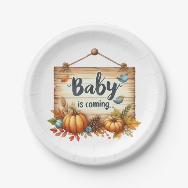 Paper Plate Rustic Autumn Baby Shower Plates  (Front)