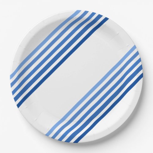 Paper Plate _ Shades of Blue Diagonal Stripes