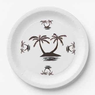 Paper Plate - Silhouette of Tropical Island 