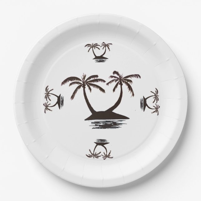 Paper Plate - Silhouette of Tropical Island  (Front)