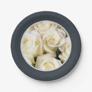 Paper Plate-Steel Blue CoIor with Ivory Roses Plates