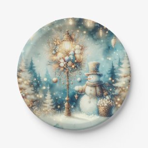 Paper Plate-Vintage Christmas Snowman Paper Plates