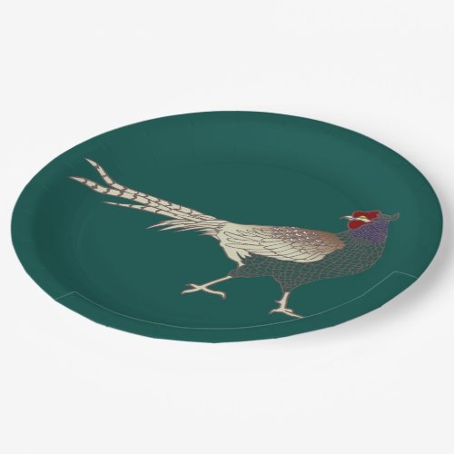 Paper plate vintage retro Pheasant bird turquoise