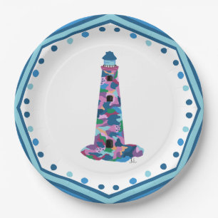 Paper Plate Watercolor Lighthouse with border